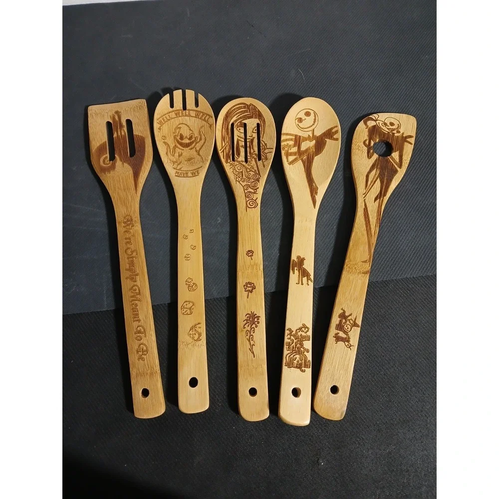 Kitchen Slotted Spoon Nightmare Before Christmas Bamboo Cooking Utensil 5 Pc Set